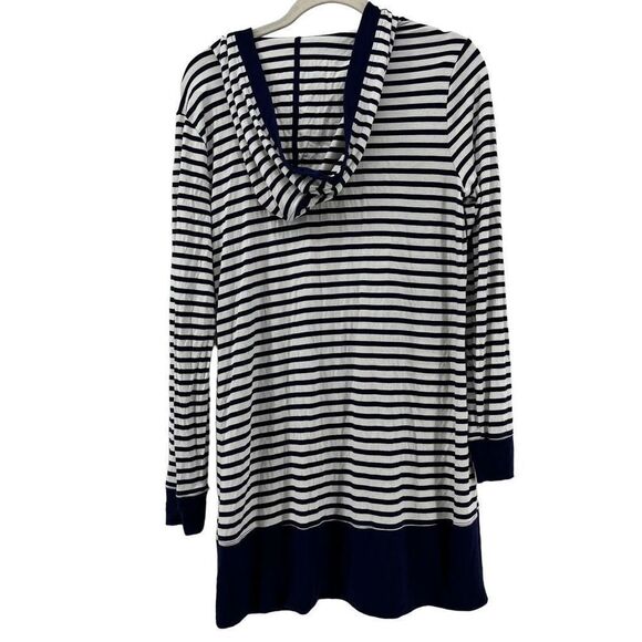 Soma Striped Hooded Cardigan Duster‎ Button Front Lightweight Nautical Coastal S - Picture 2 of 10